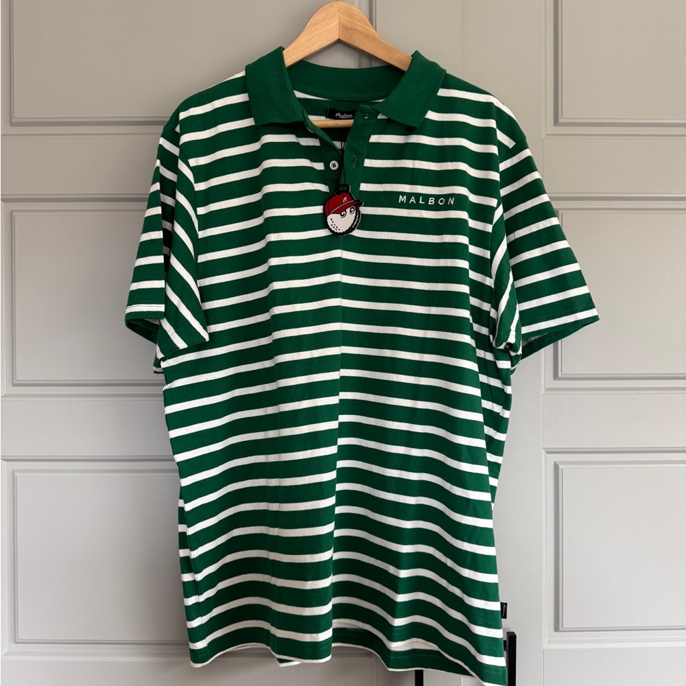 Malbon - Green Striped Men's Polo Shirt